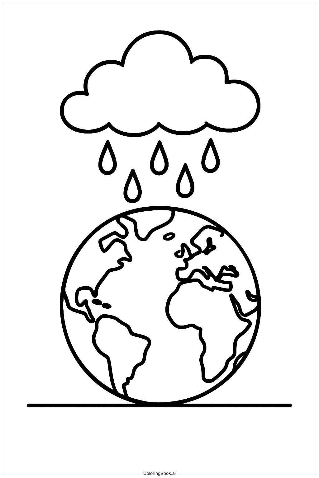  Page de coloriage Terre avec nuage de pluie 