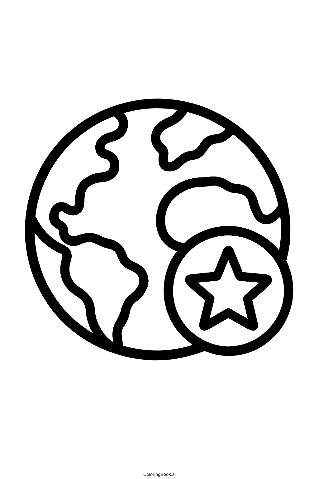  Page de coloriage Terre avec Écusson Étoile 