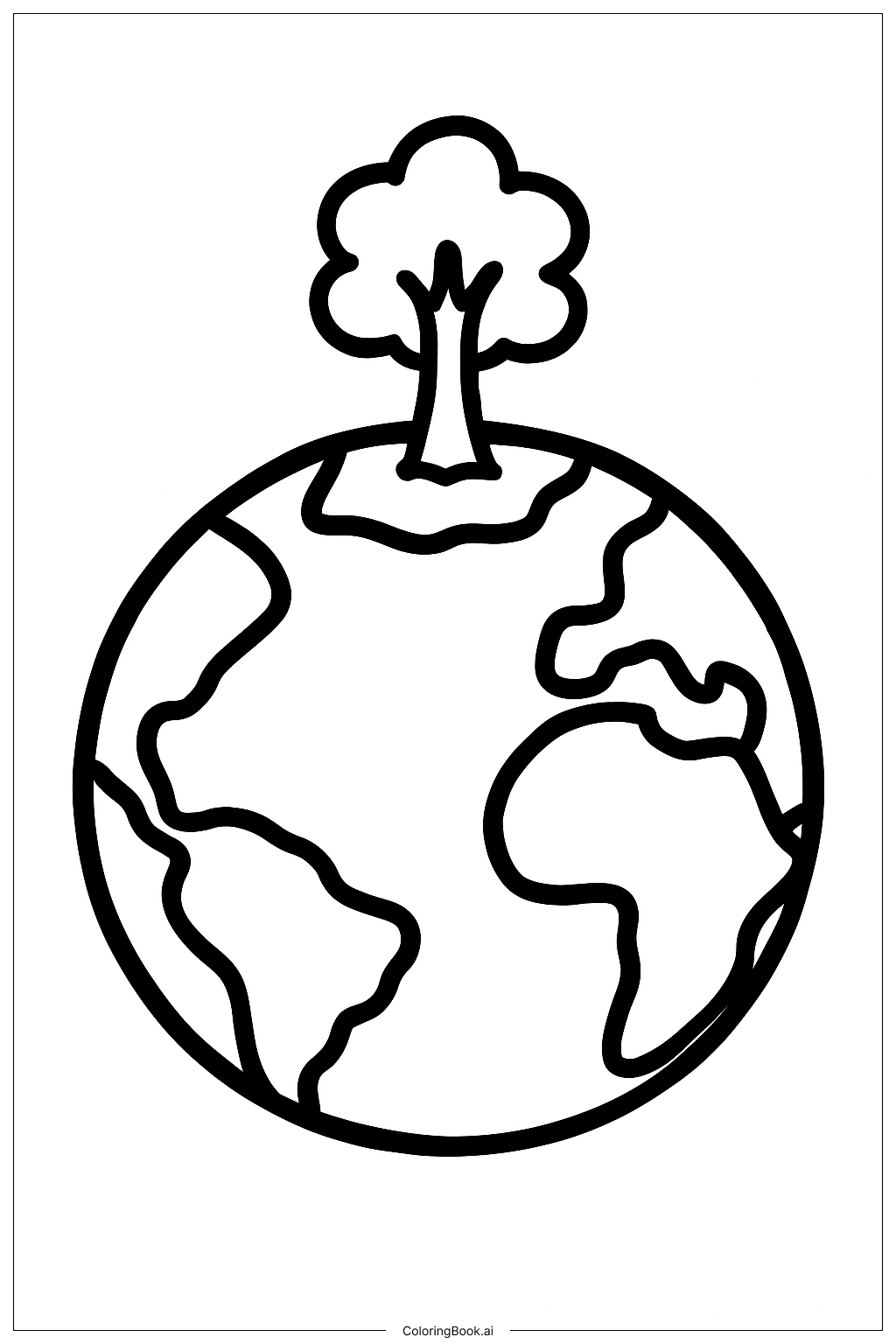  Page de coloriage Terre avec un petit arbre 