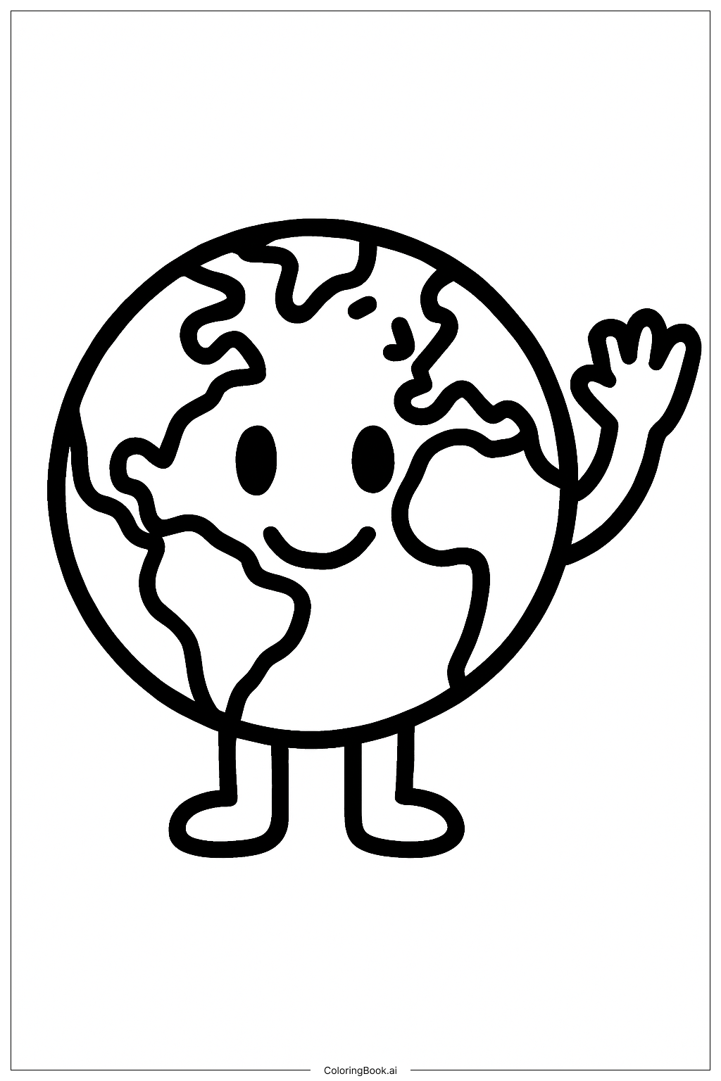  Page de coloriage Terre avec un bras qui fait signe 