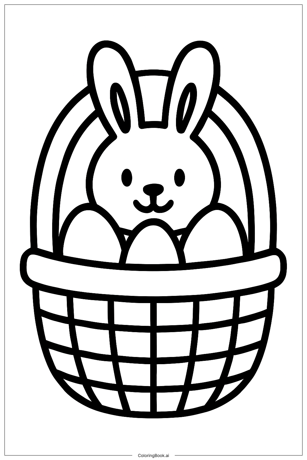  Page de coloriage Panier de Pâques et visage de lapin 