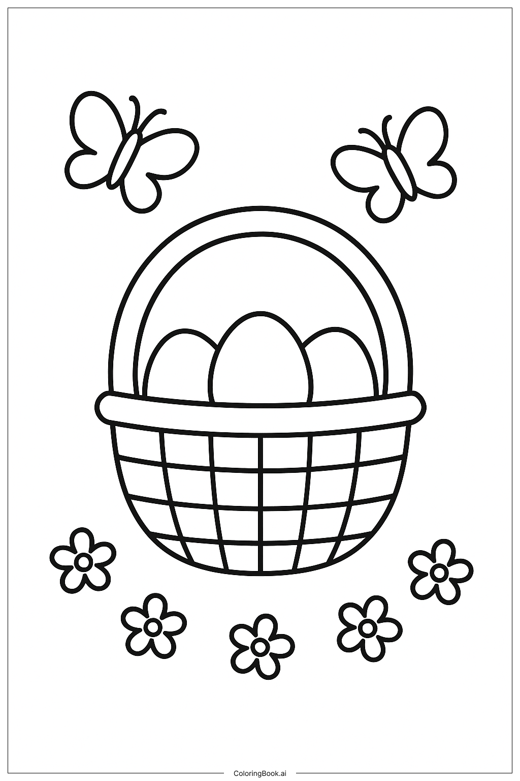  Easter Basket And Butterfly Friends Coloring Page 