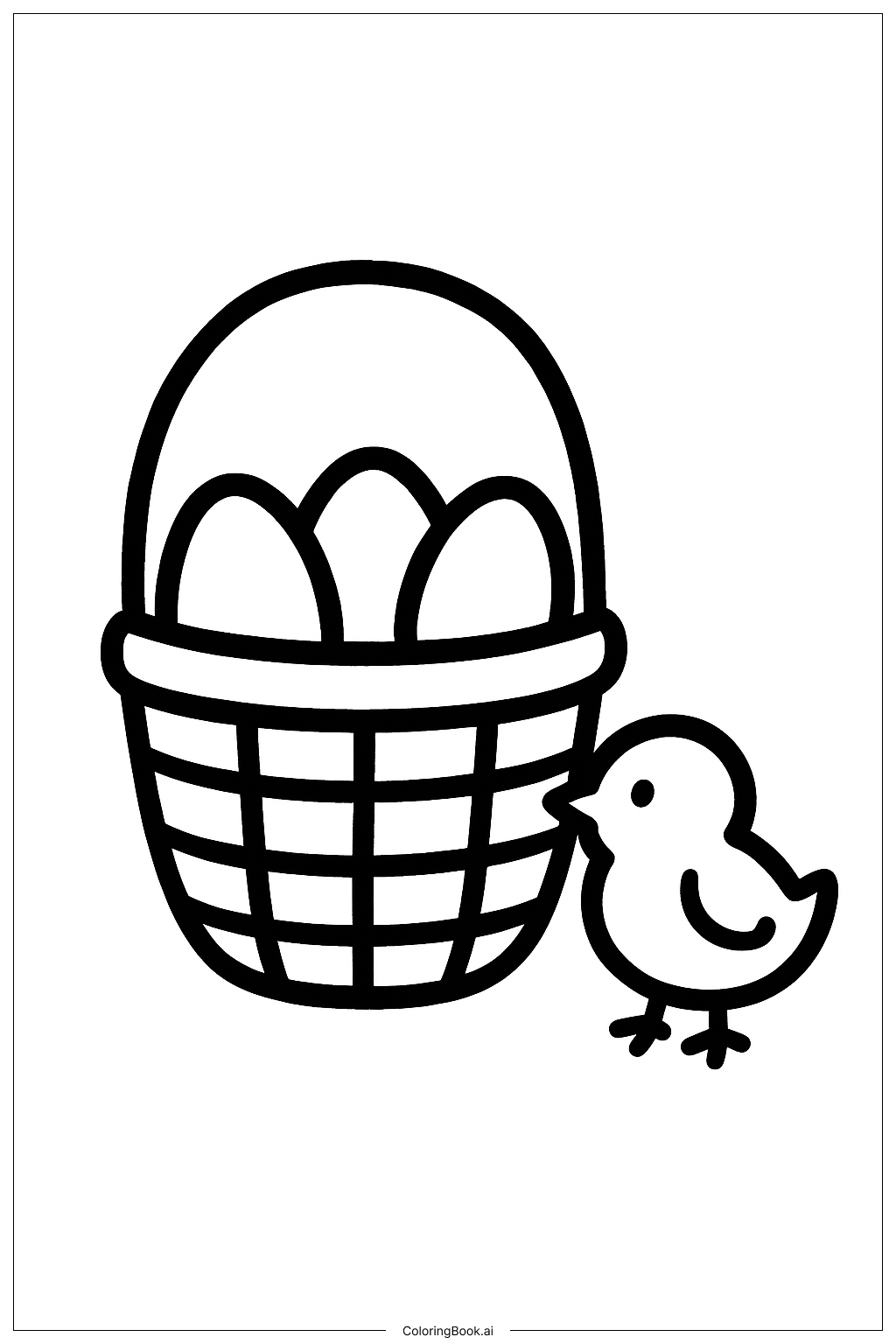 Page de coloriage Panier de Pâques et Poussin 