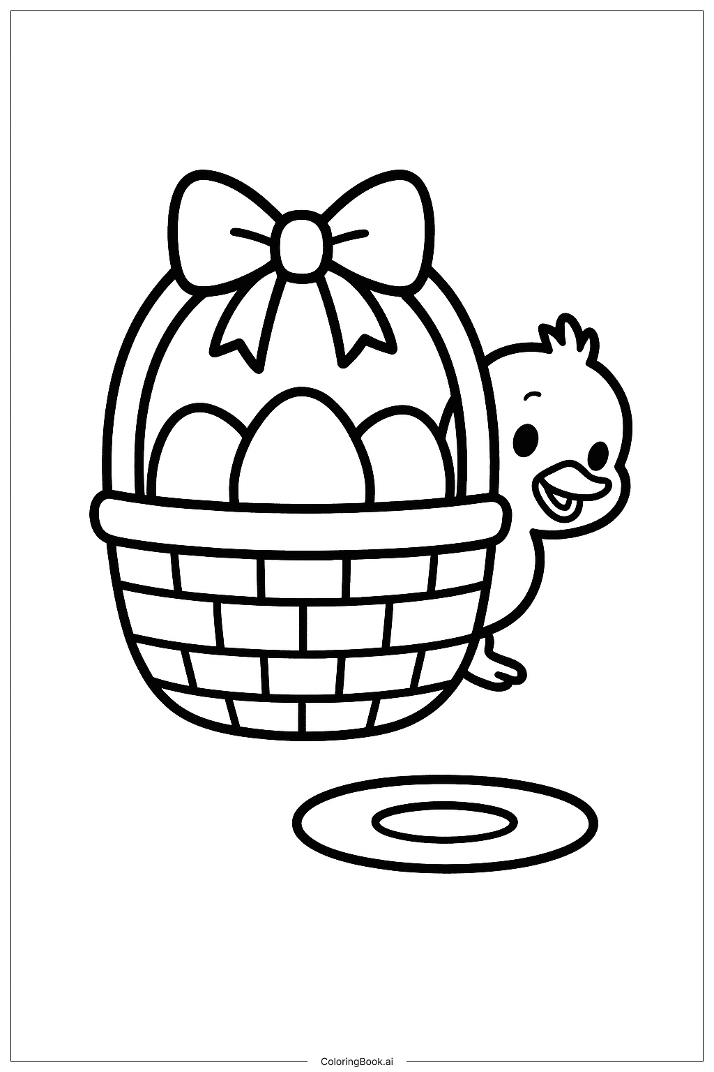  Page de coloriage Panier de Pâques et Petit Caneton 