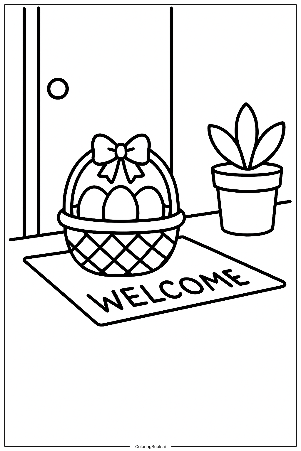 Page de coloriage Panier de Pâques au Seuil 