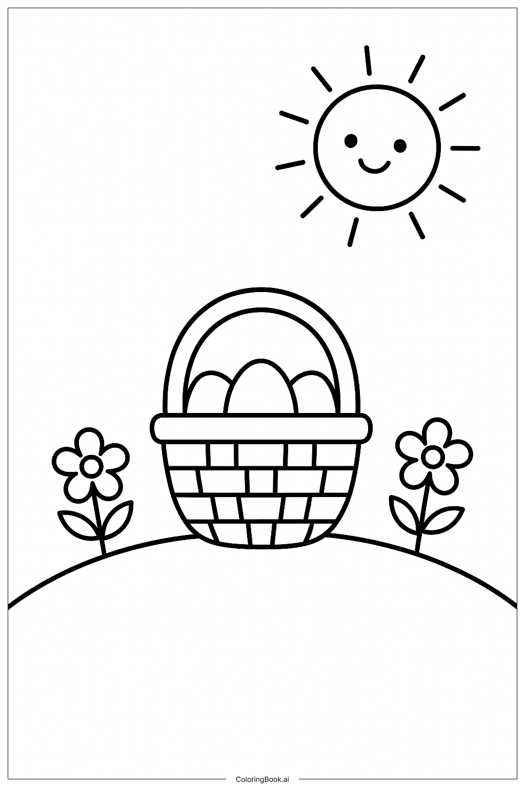  Page de coloriage Panier de Pâques près du Soleil 