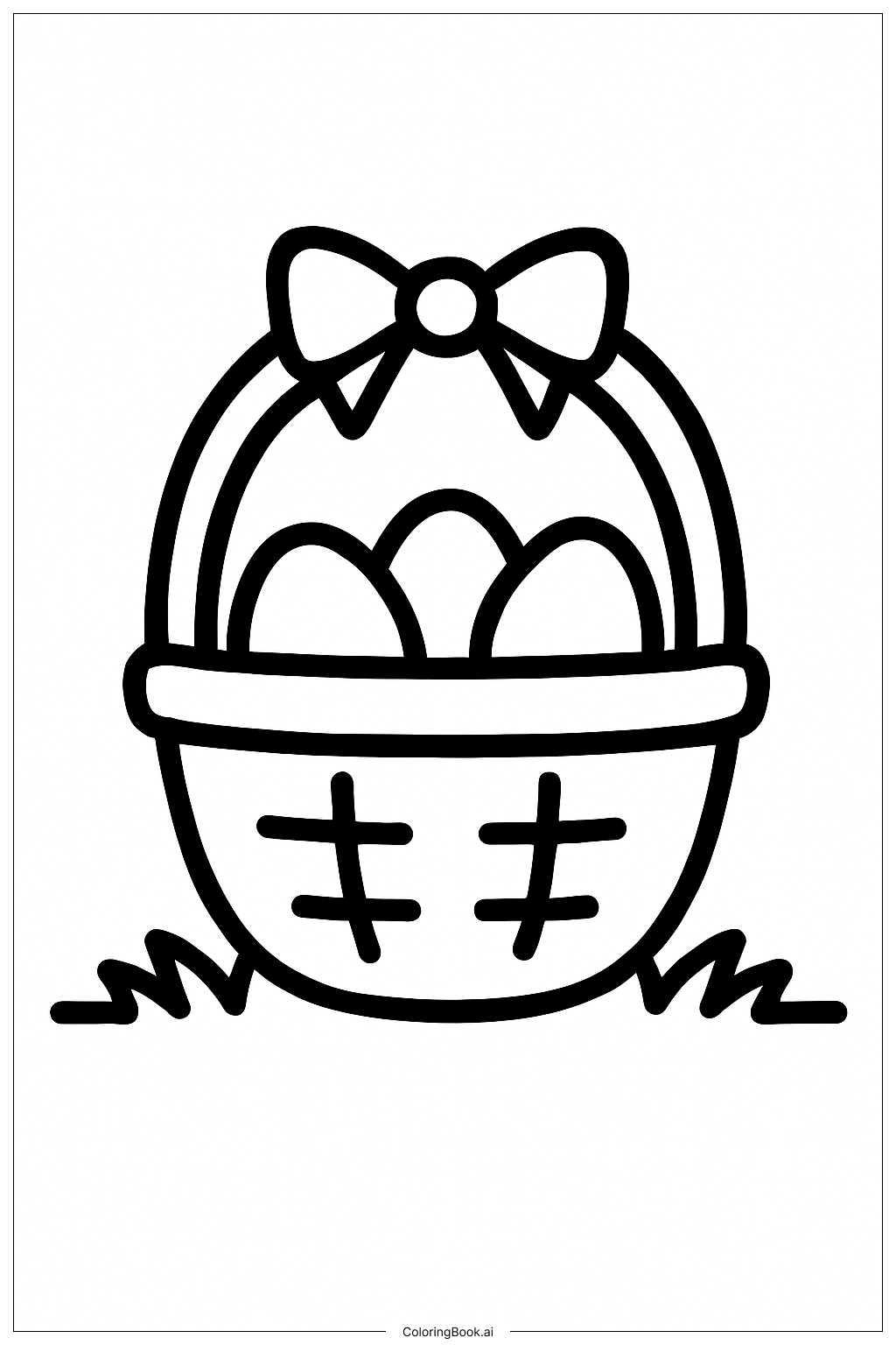 Page de coloriage Panier de Pâques sur l’herbe 