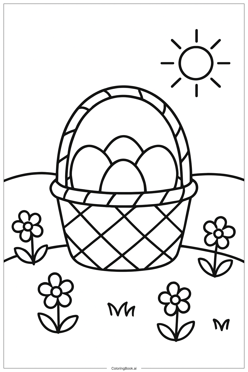 春日草坪上的复活节篮子