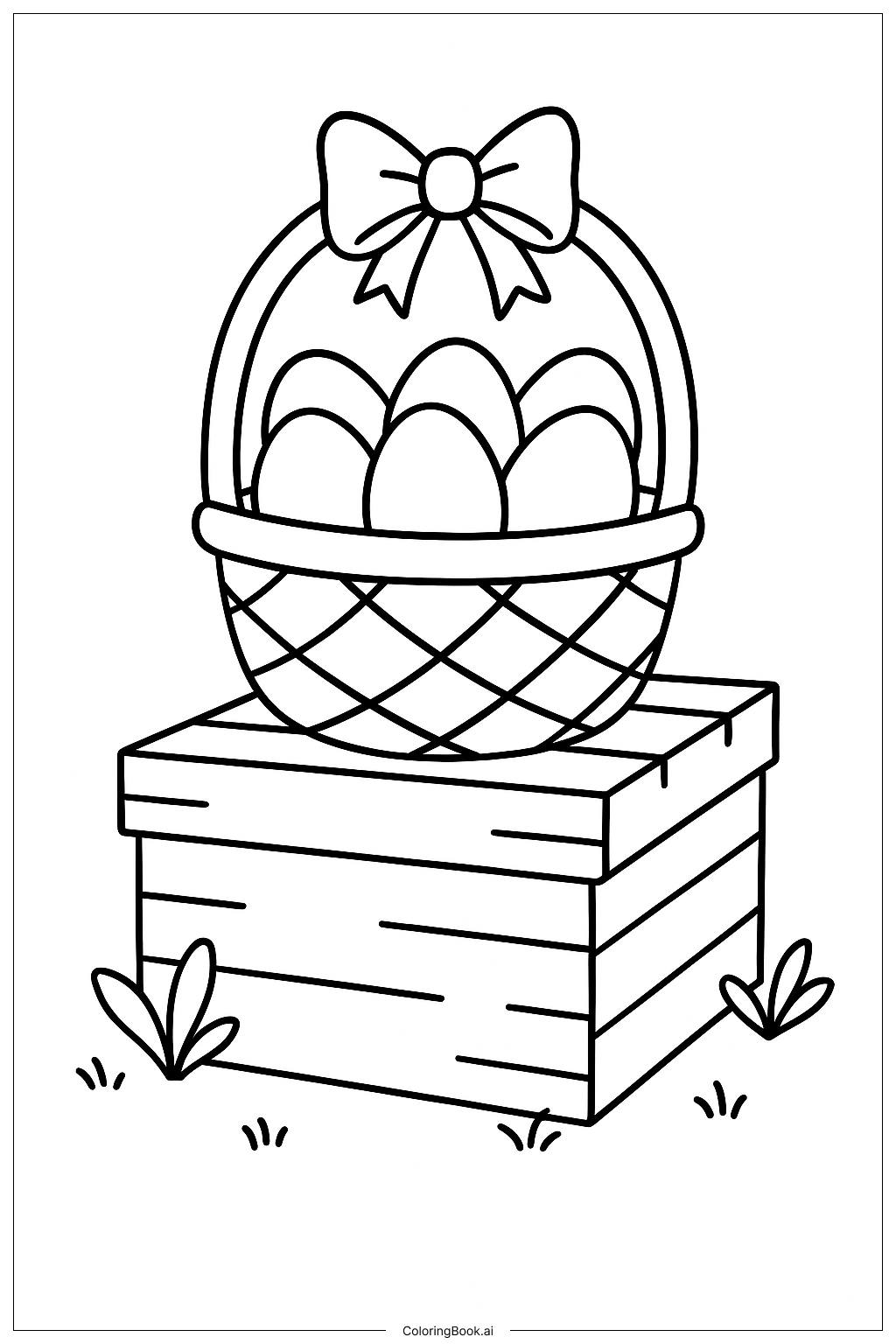  木盒上的復活節籃子著色頁 