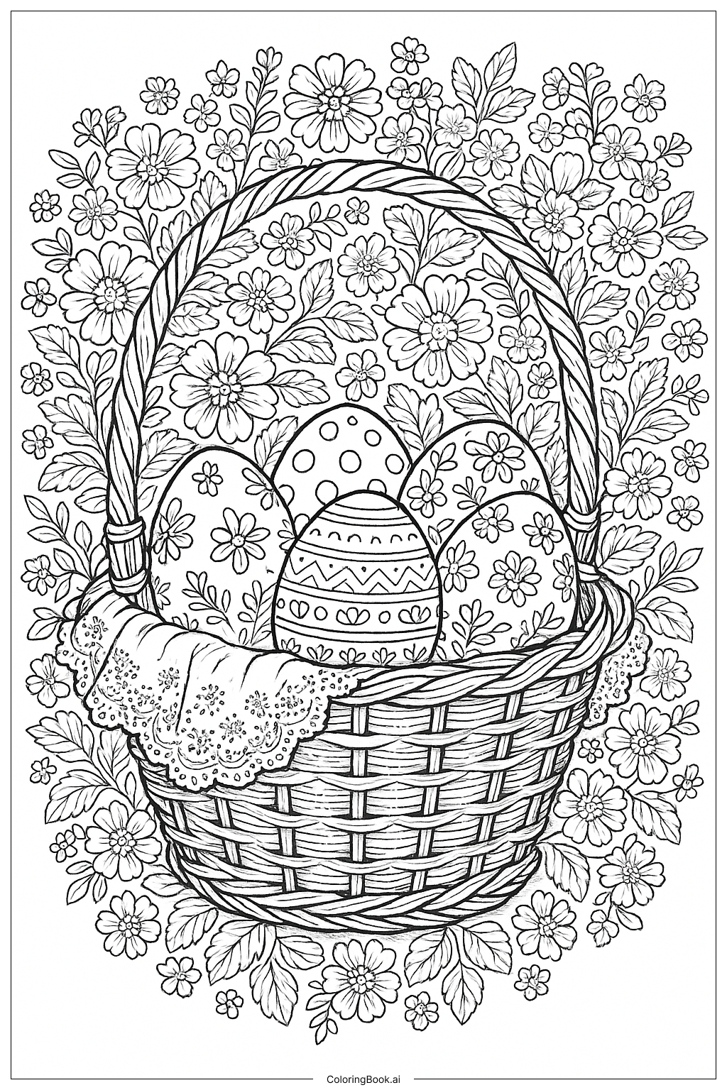 Page de coloriage Panier de Pâques Style Vintage