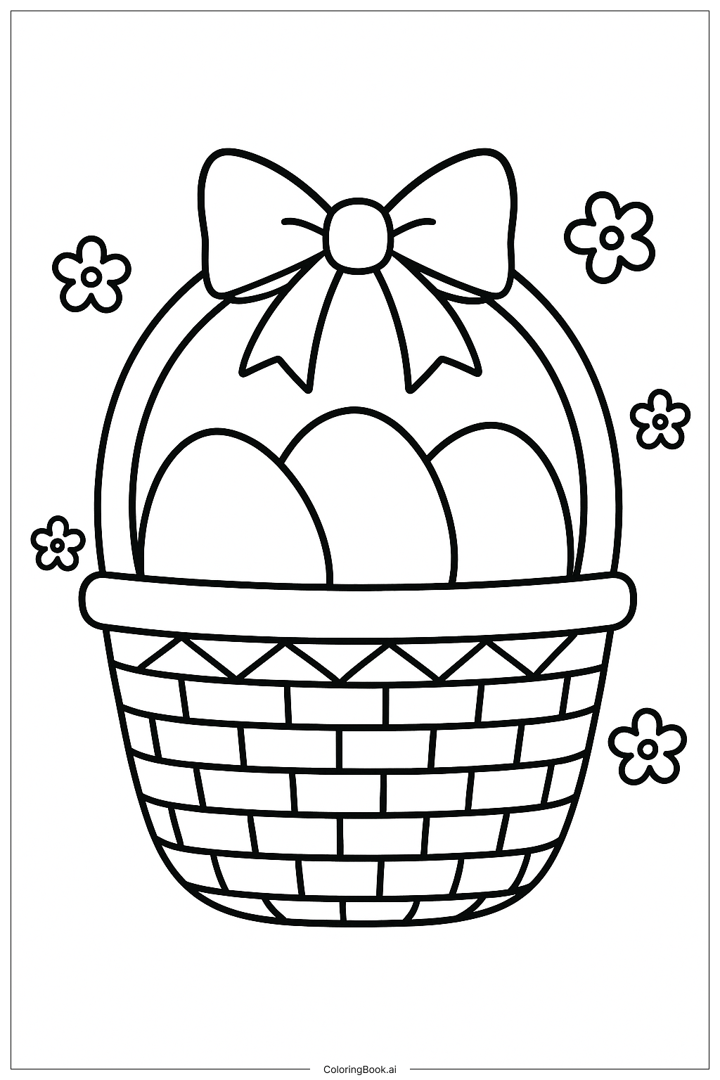  Page de coloriage Panier de Pâques avec Noeud et Ruban 