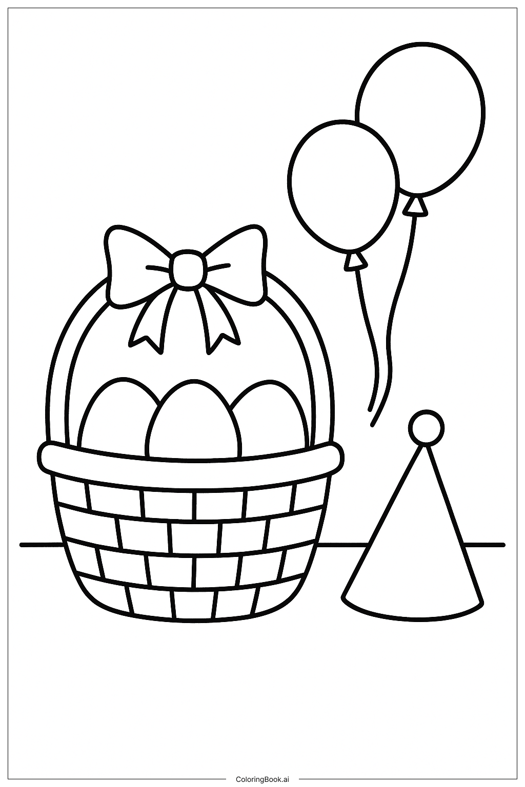 Page de coloriage Panier de Pâques avec chapeau de Pâques 