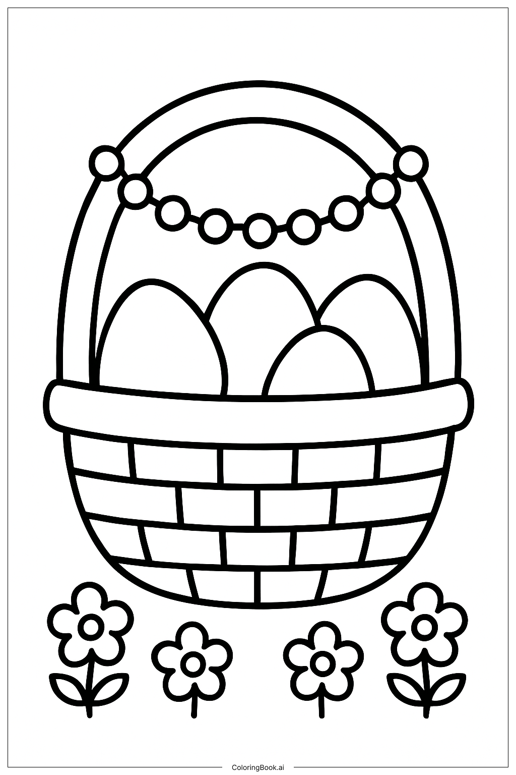 Page de coloriage Panier de Pâques avec Guirlande