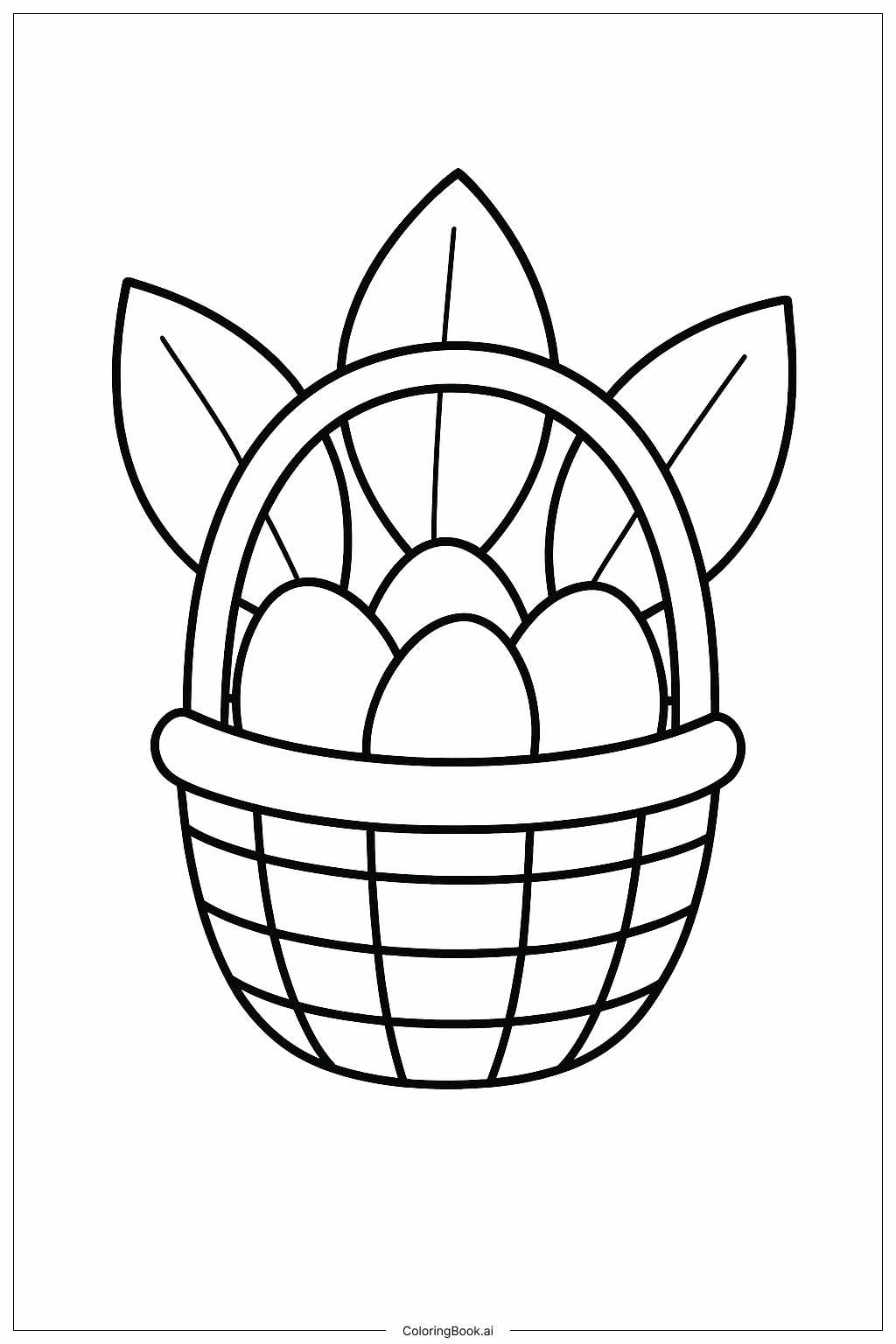  Easter Basket With Leafy Background Coloring Page 