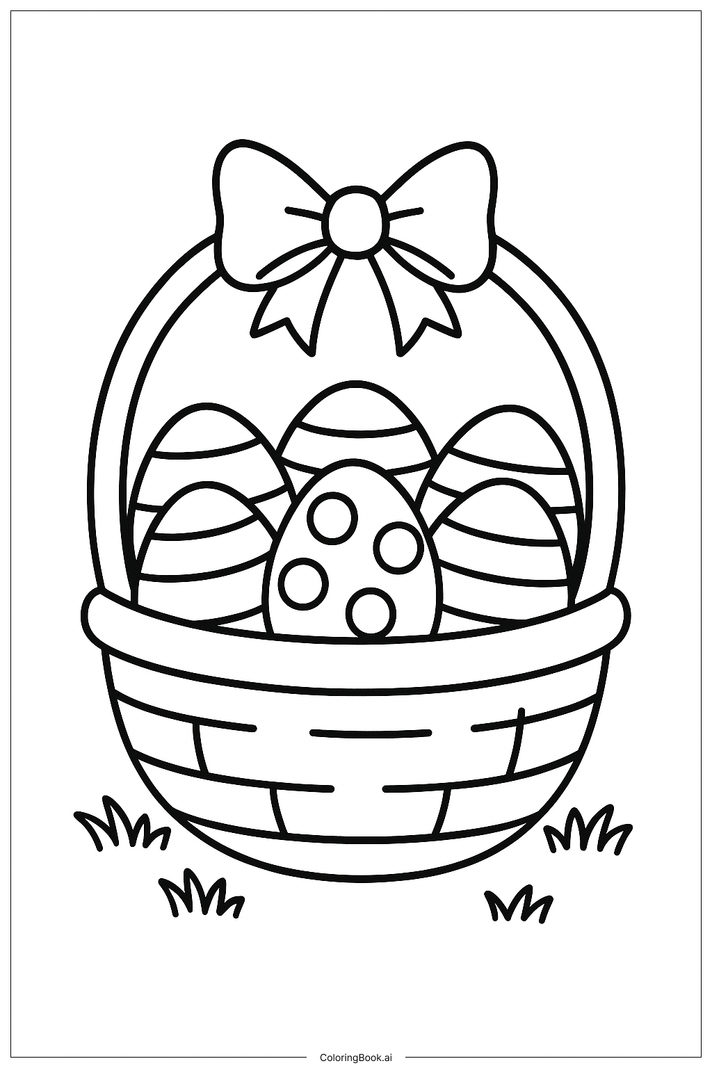  Page de coloriage Panier de Pâques avec Œufs à Motifs 