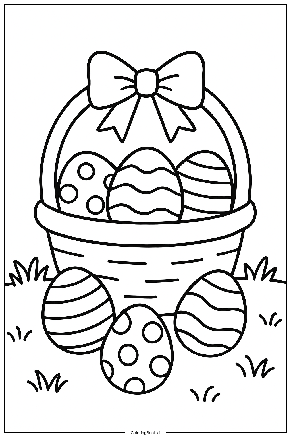  Page de coloriage Panier de Pâques avec œufs dispersés 