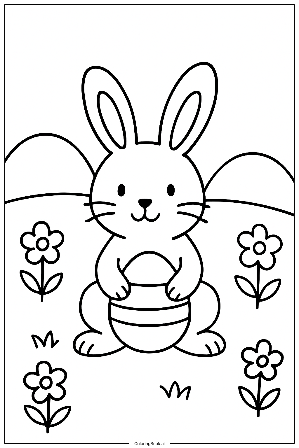  Easter Bunny In Meadow Coloring Page 