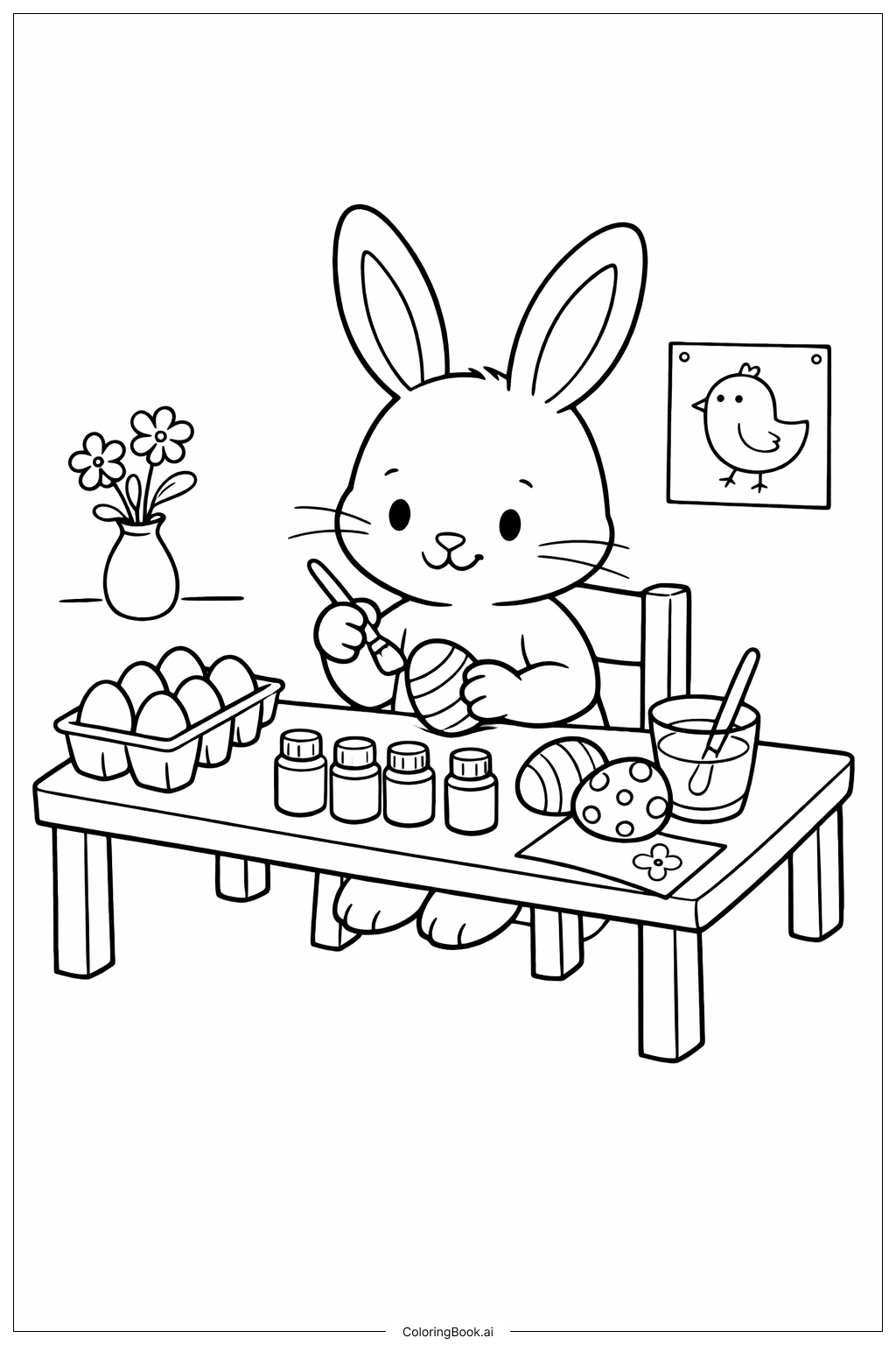  Easter Bunny Painting Eggs Coloring Page 