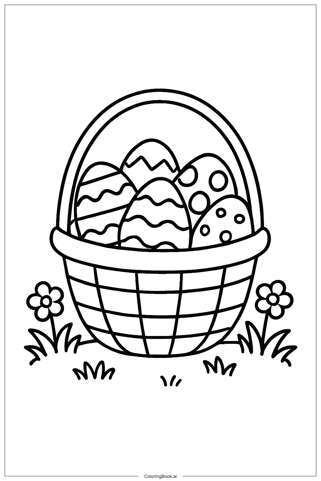  Página para colorear de Cesta de jardín de huevos de Pascua 