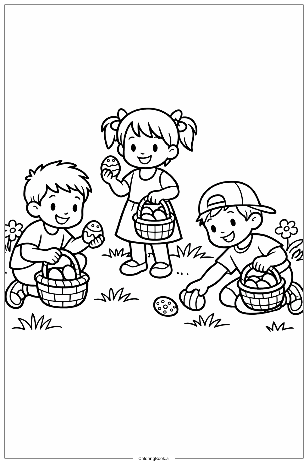  Easter Egg Hunt In Garden Coloring Page 