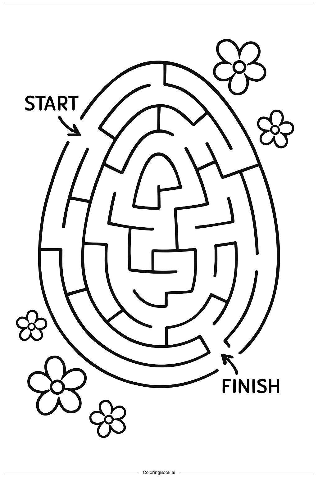  Page de coloriage Labyrinthe simple en forme d'œuf de Pâques 