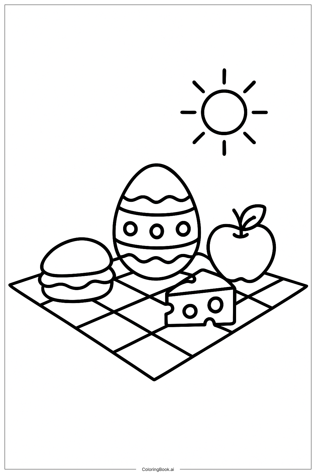  Página para colorear de Escena de picnic con huevos de Pascua 