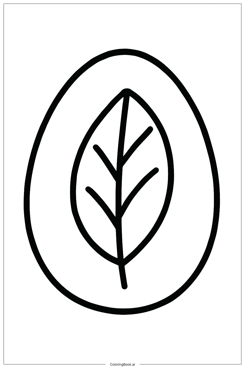  Página para colorear de Huevo de Pascua con Hoja Grande 