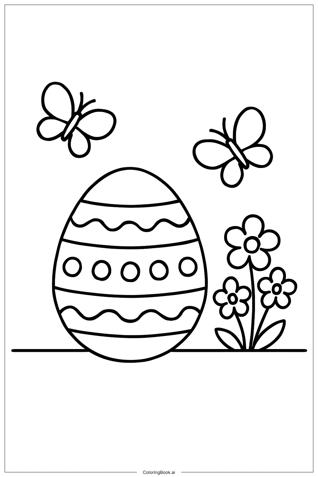  Página para colorear de Huevo de Pascua con Mariposas y Flores 