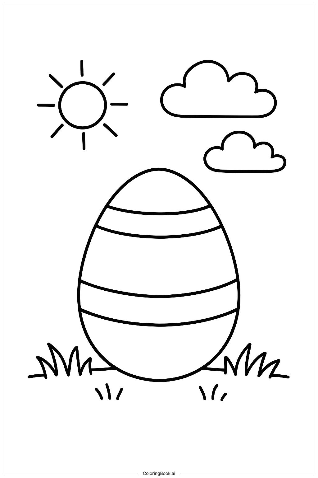  Página para colorear de Huevo de Pascua con Sol y Nubes 