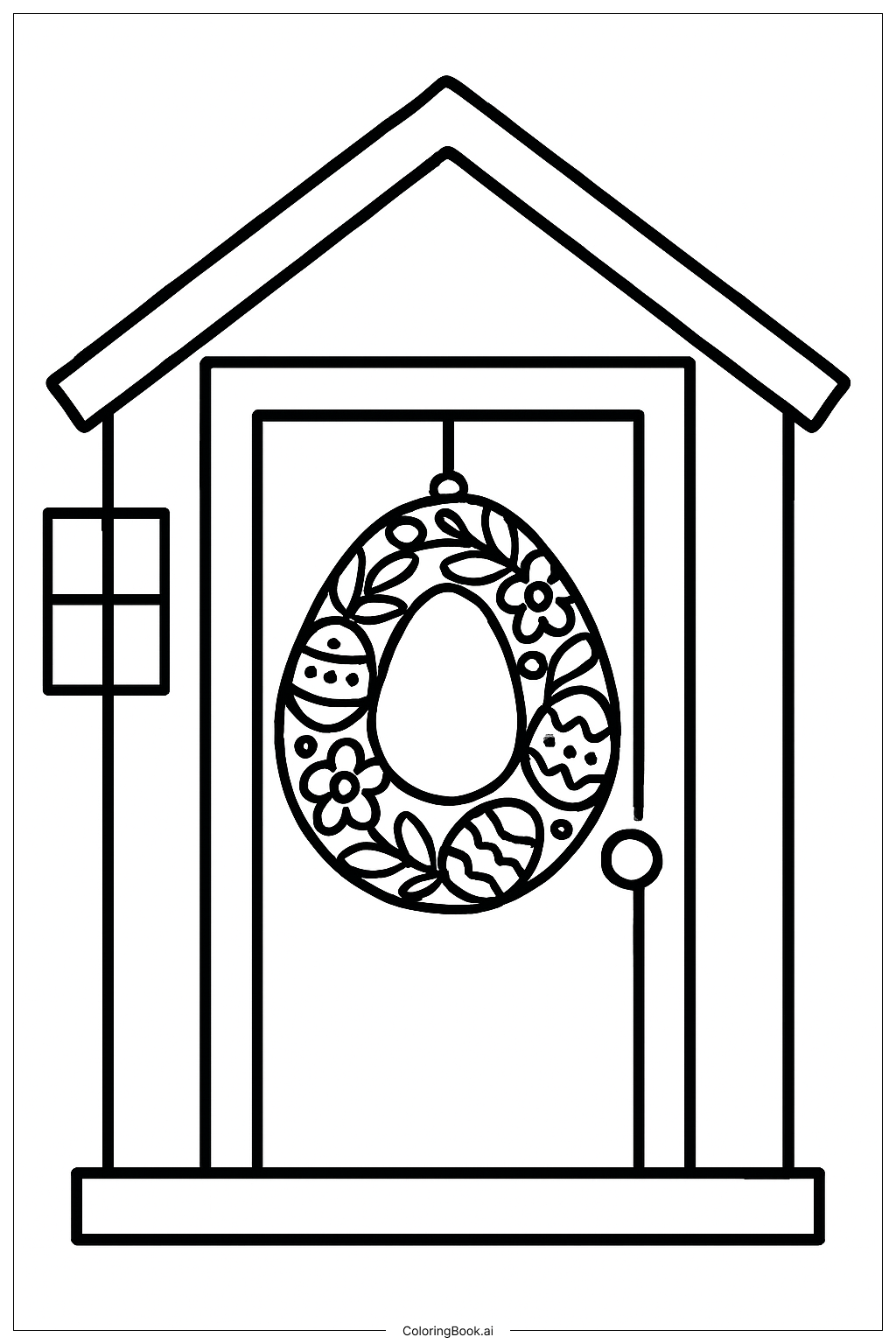  Página para colorear de Corona de huevos de Pascua en la puerta 