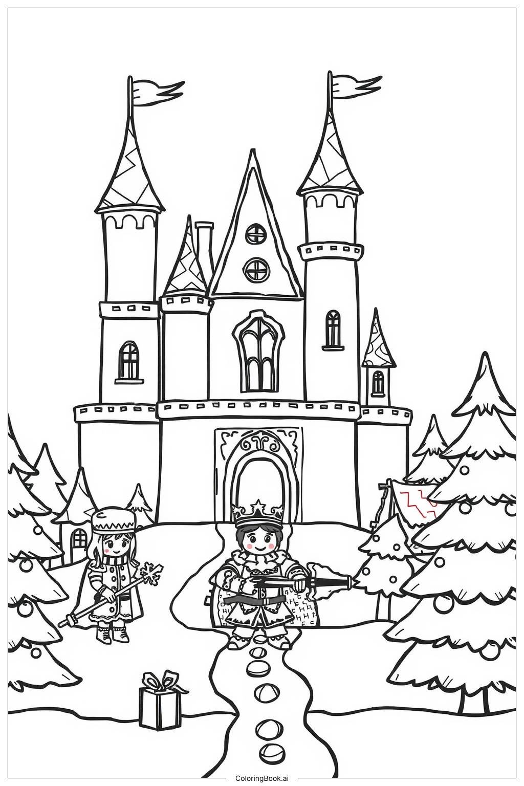  Gingerbread Kingdom with Characters Coloring Page 