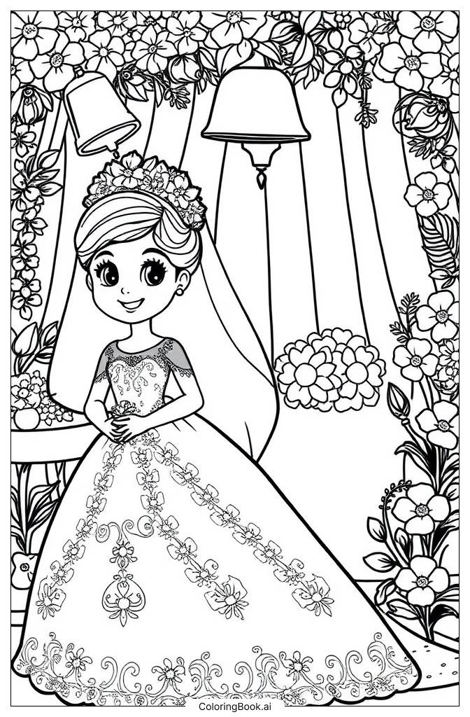  Página para colorear de Boceto de vestido de novia 