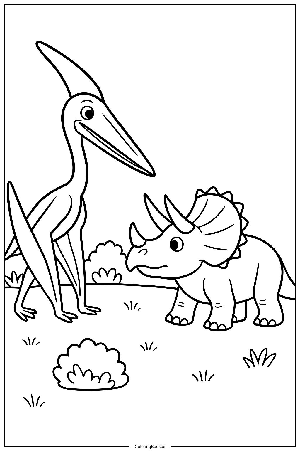  Página para colorir de Quetzalcoatlus Encontra um Tricerátopo 