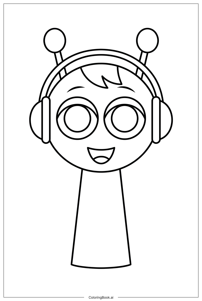 Page de coloriage Sprunki Joyeux avec Casque à Antenne