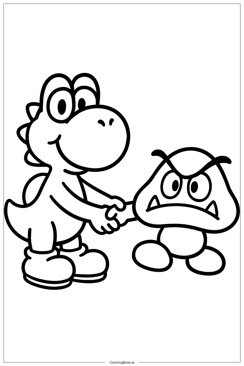  Yoshi and Goomba Holding Hands Coloring Page 