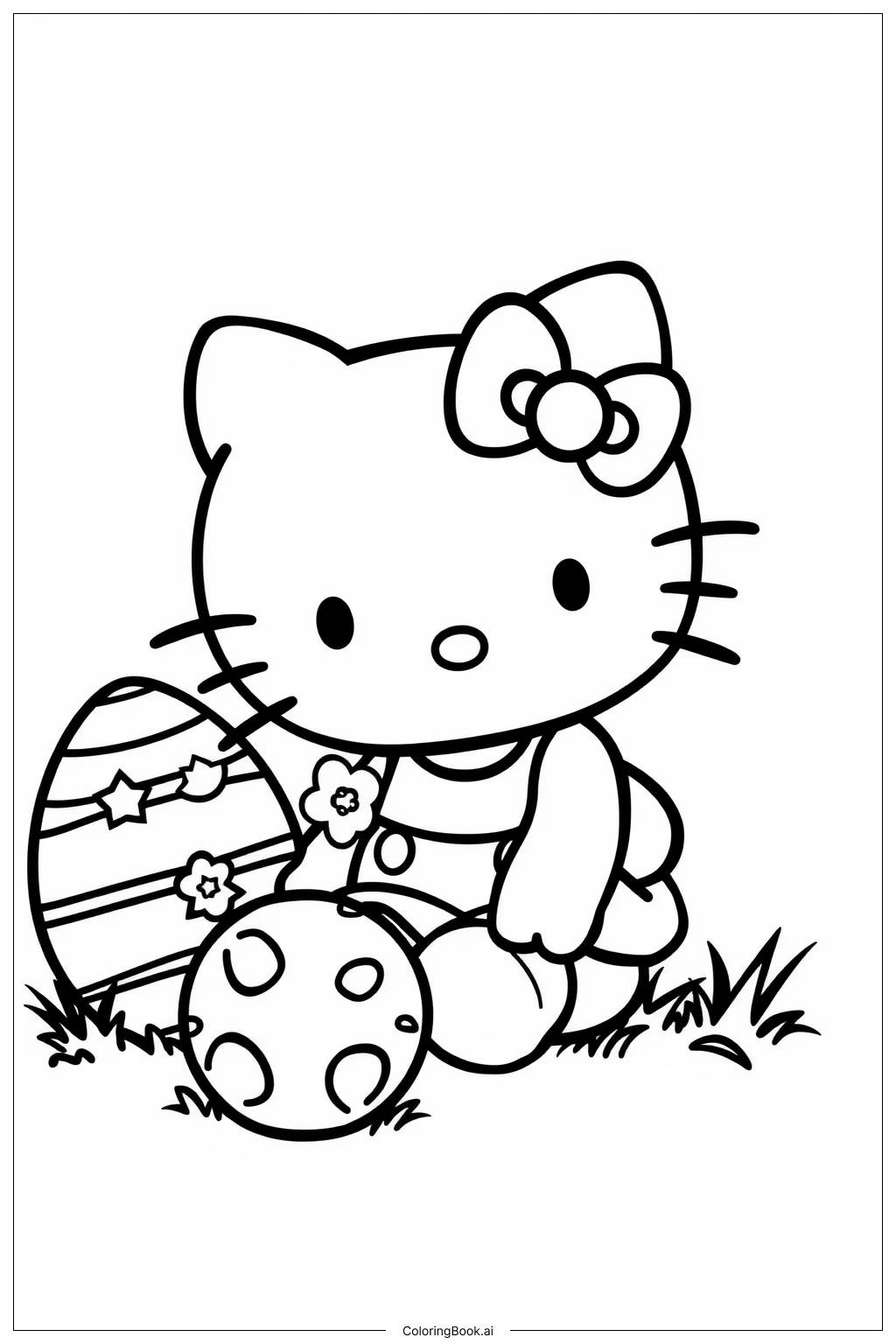  Página para colorir de hello kitty comemorando a Páscoa com ovos 