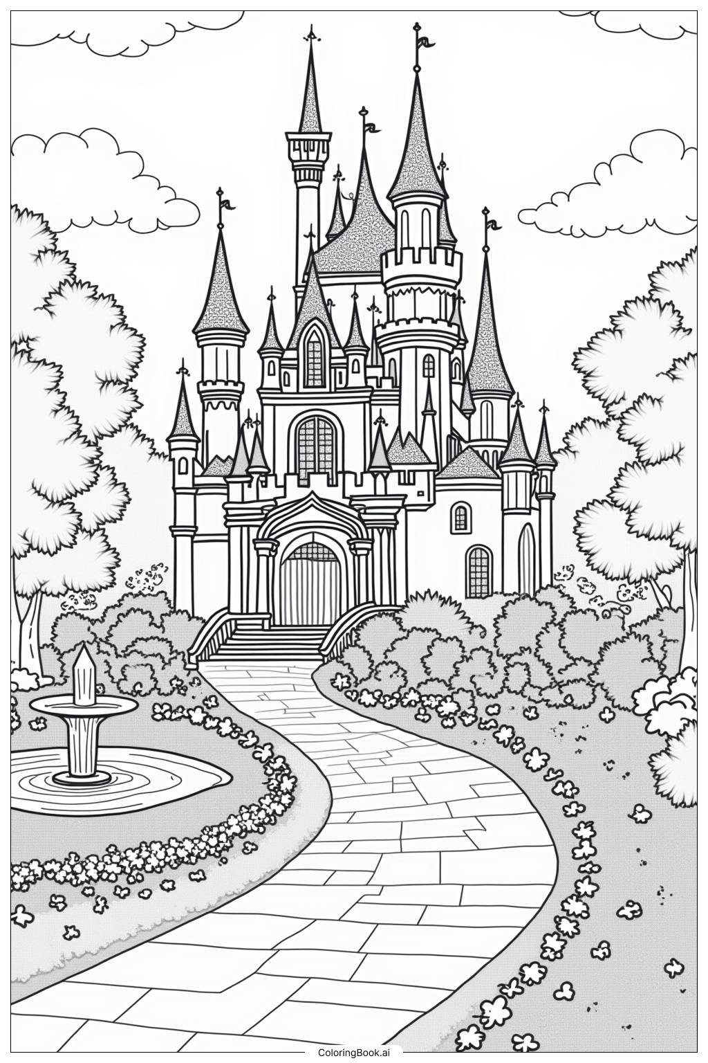  Princess Castle Gardens Coloring Page 