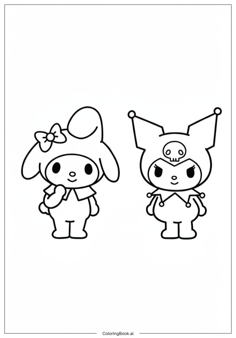 My Melody and Kuromi Dancing Coloring Page 
