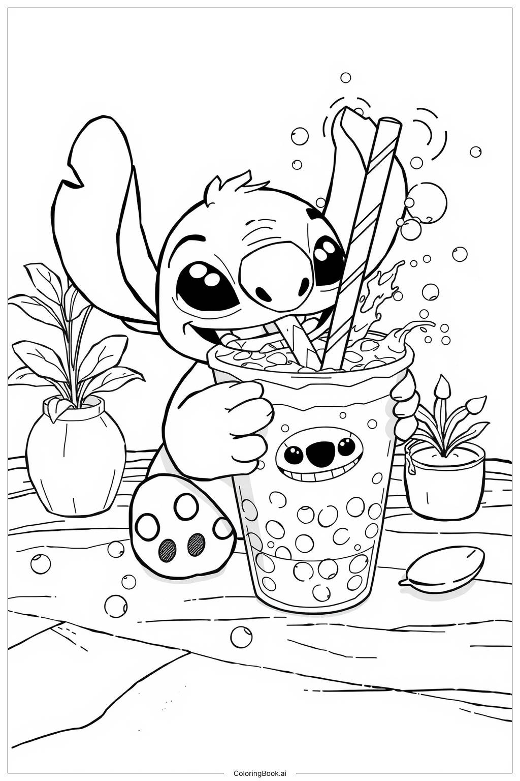  Stitch and Boba Adventure Coloring Page 