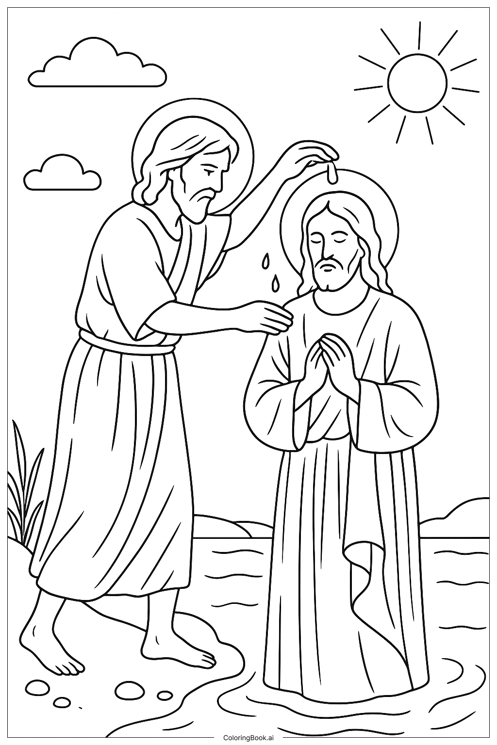  Página para colorear de El Bautismo de Jesús por Juan 