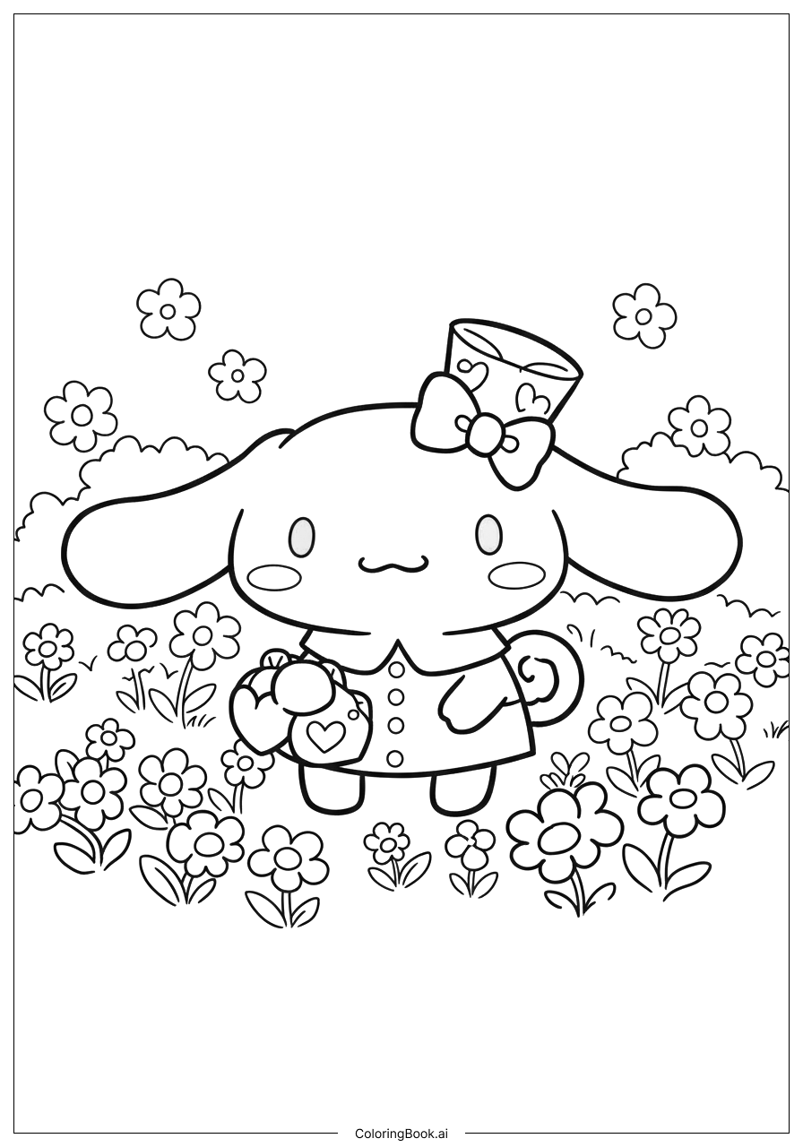  Trang tô màu Cinnamoroll Trong Vườn Hoa 