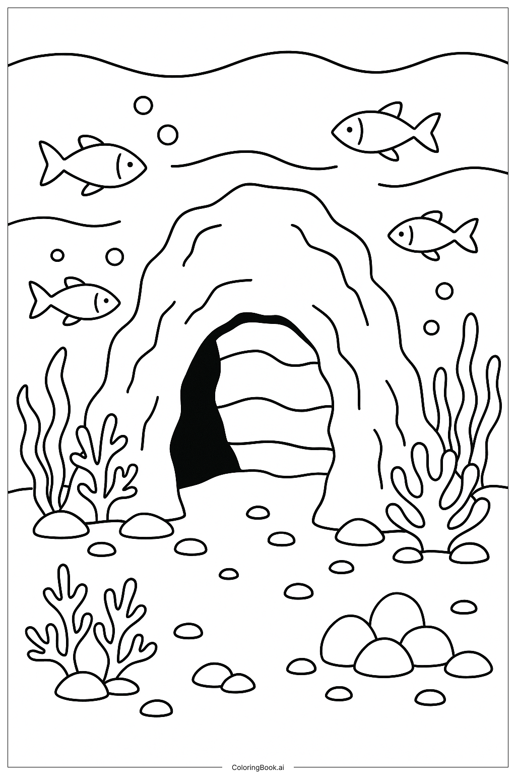  A Hidden Cave Under The Sea Coloring Page 