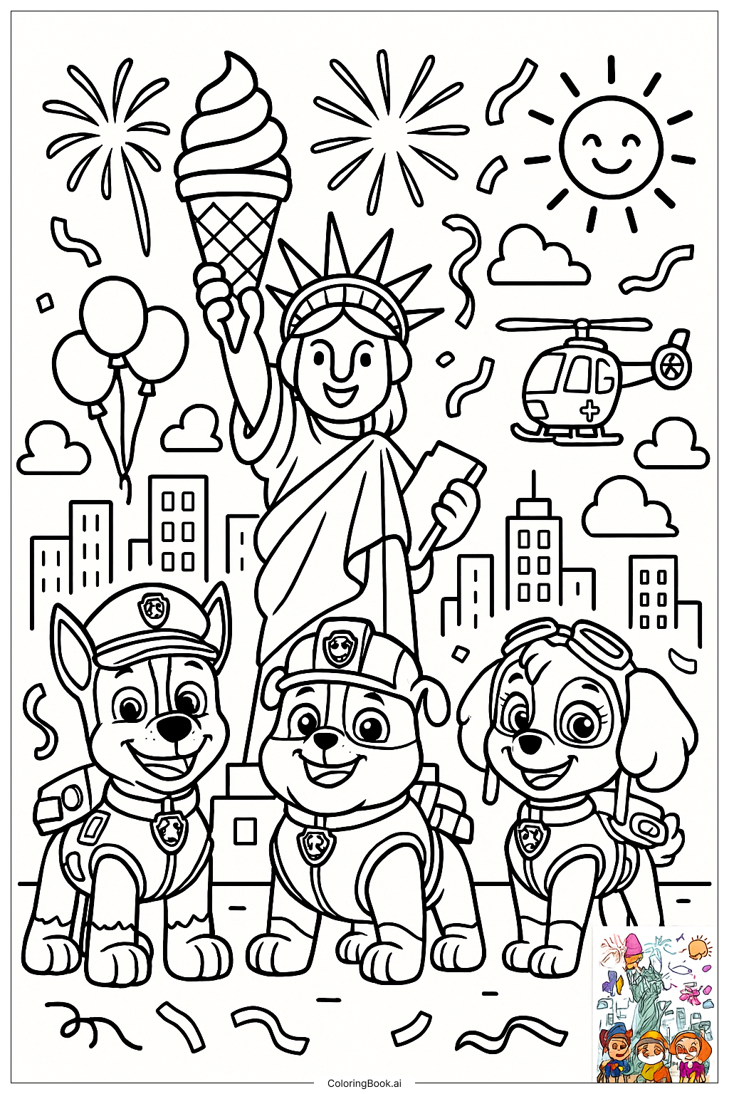  Página para colorir de Liberdade Patrulha Canina Celebração da Cidade 