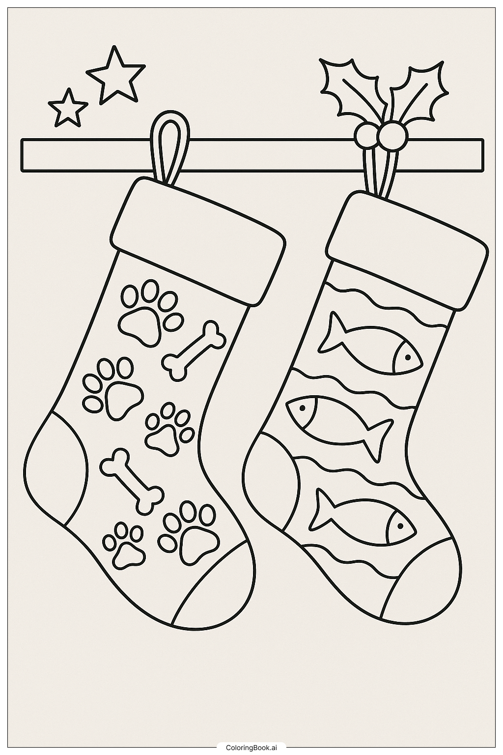  Two Pet Stockings Together填色页 