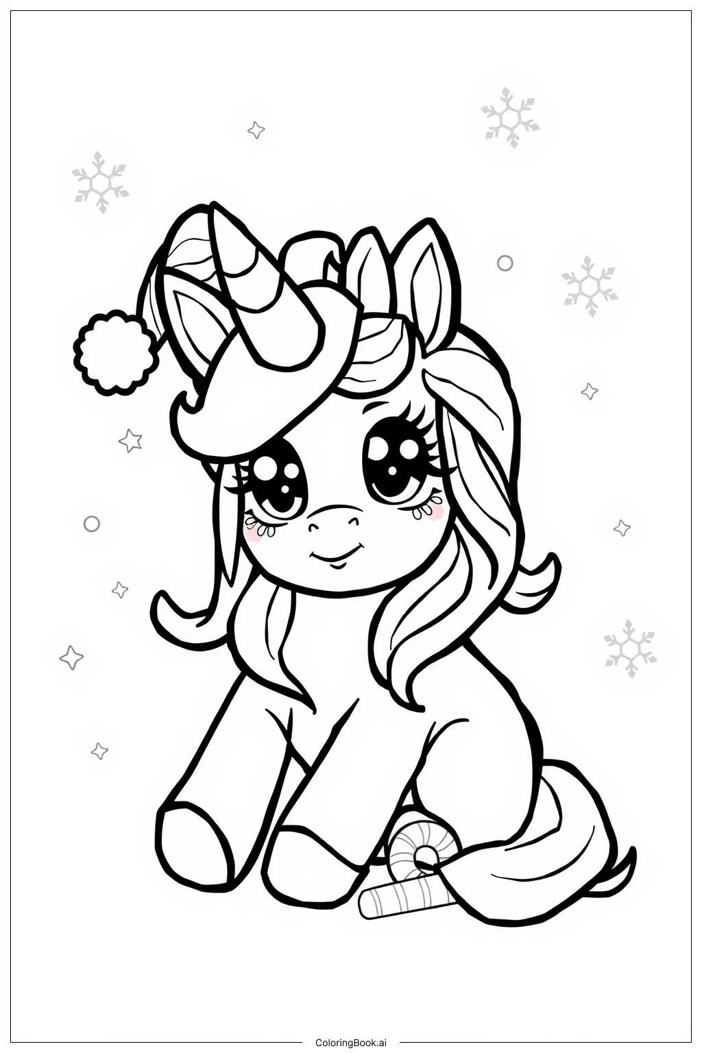  Page de coloriage licorne portant un chapeau de Noël 