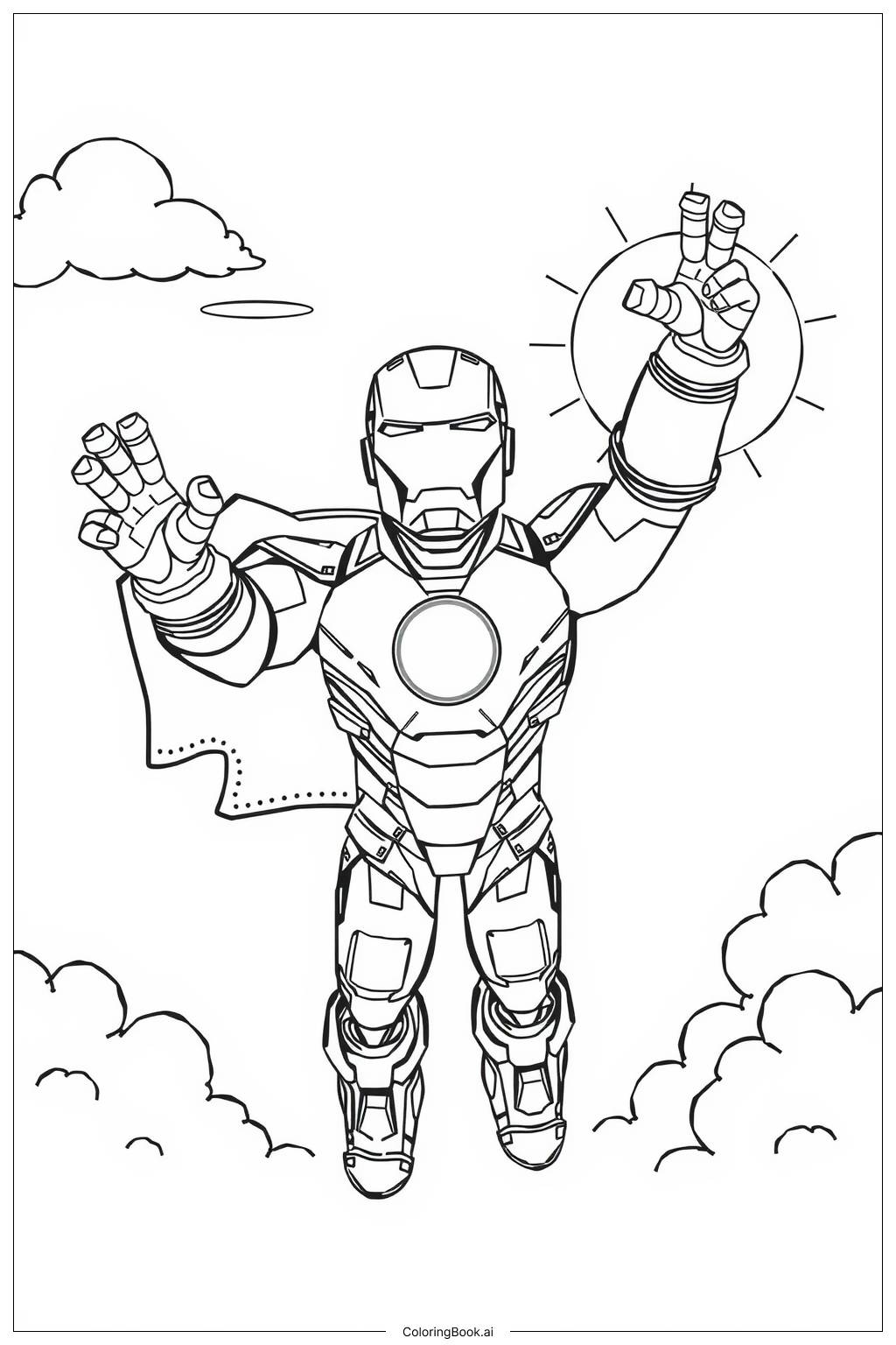  Iron Man Flying High Coloring Page 