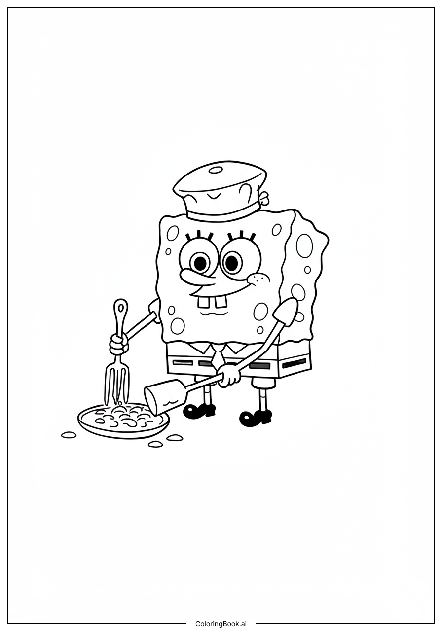 SpongeBob Kochen in der Krusty Krab Küche Ausmalseite 