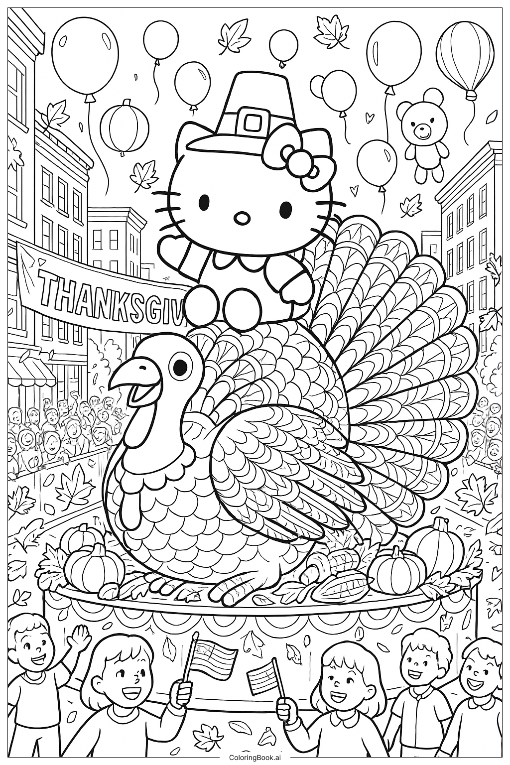  Hello Kitty Thanksgiving Umzugswagen Feier Ausmalseite 