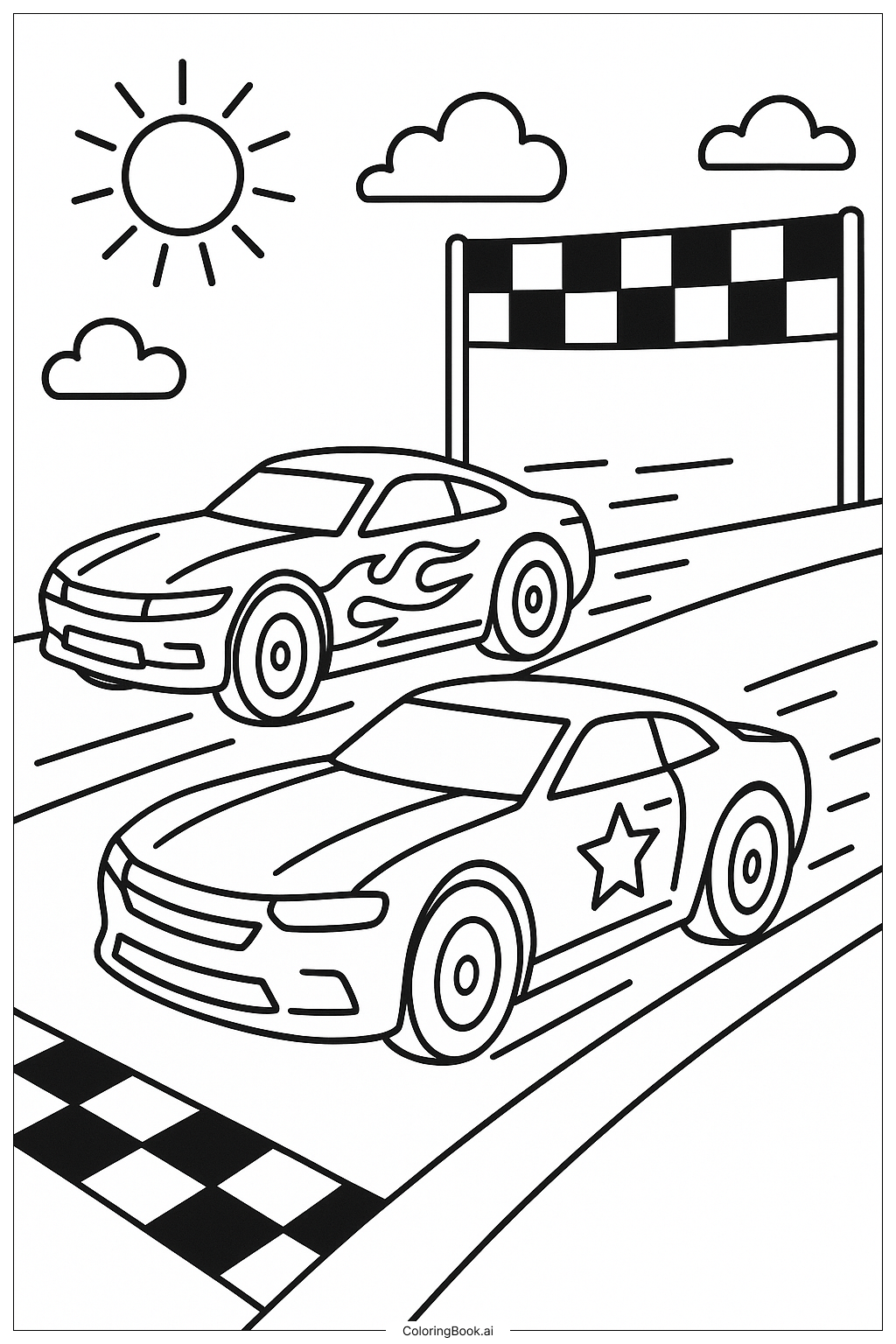  Two Hot Wheels Cars Racing Coloring Page 