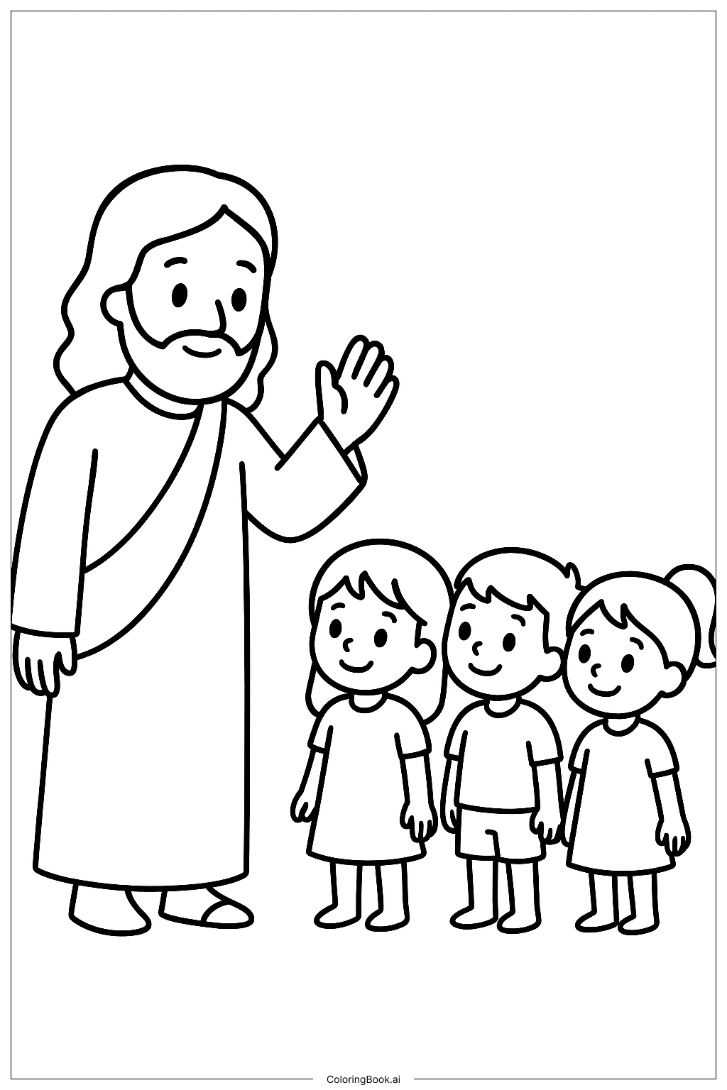  Página para colorear de Jesús saludando a los niños 